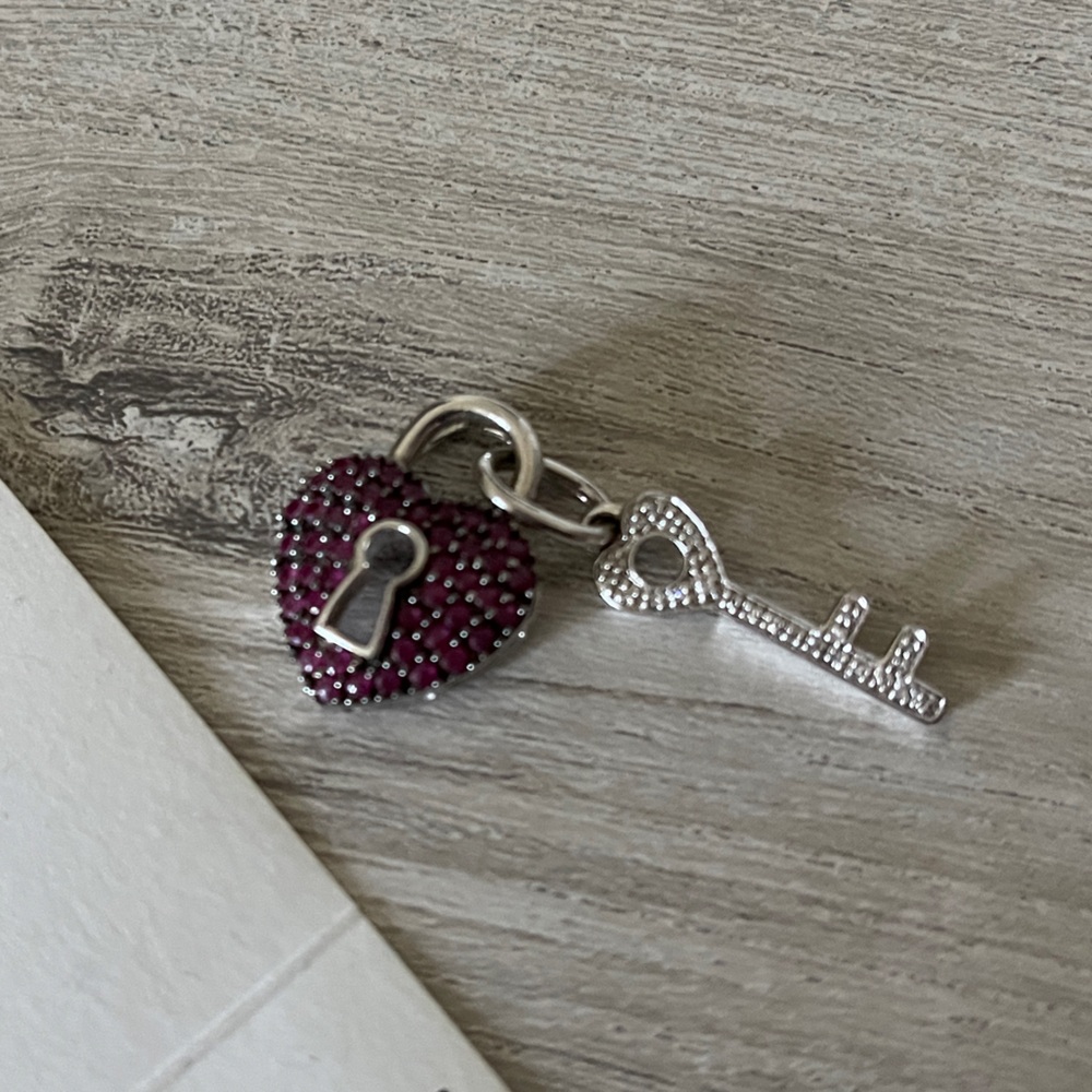 Heart Lock and Key Pendant Ruby Diamond Silver Pendant - Picture 8 of 8